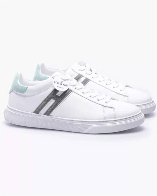 Hogan Witte Leren Sneakers met Groen H Logo White Heren