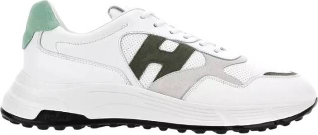 Hogan Witte leren sneakers met groene accenten