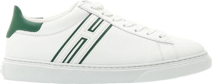 Hogan Witte Leren Sneakers met Groene Details White Heren