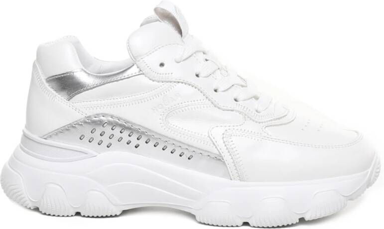 Hogan Witte Leren Sneakers met Metallic Afwerking White Dames