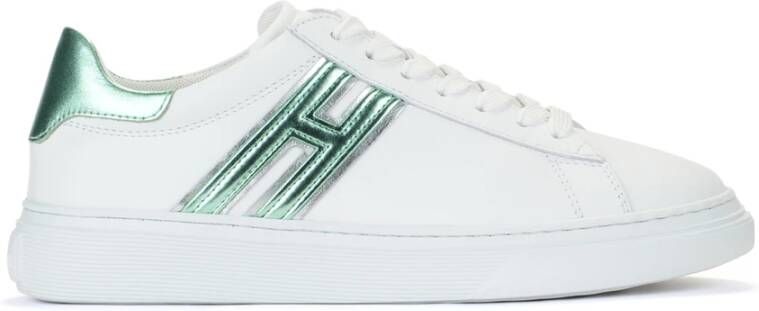 Hogan Witte leren sneakers met metallic groene details Wit Dames