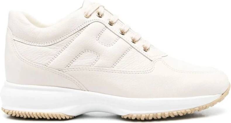 Hogan Witte Leren Sneakers met Perlato Finish White Dames