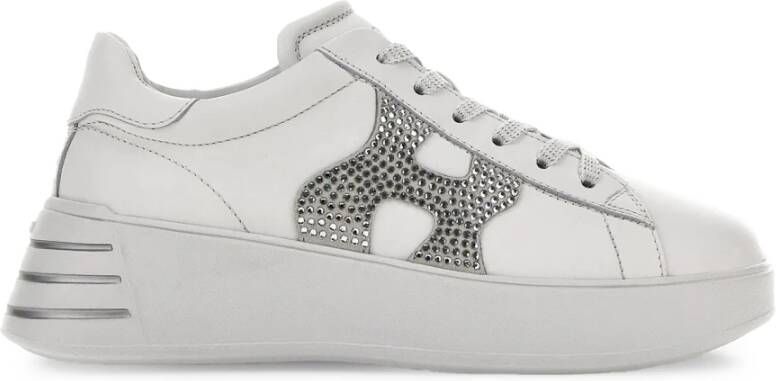 Hogan Witte Leren Sneakers met Rhinestone Versierde Zij H White Dames