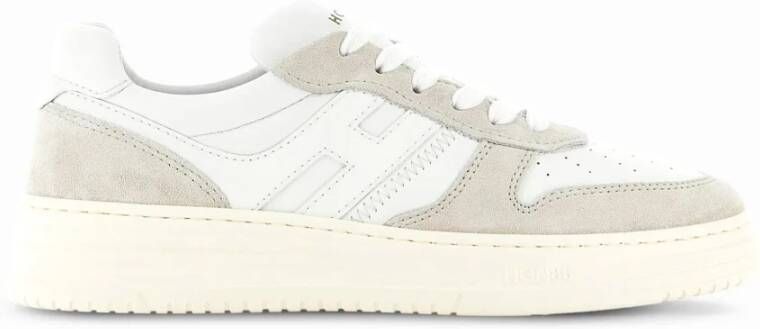 Hogan Witte leren sneakers met suède inzetstukken