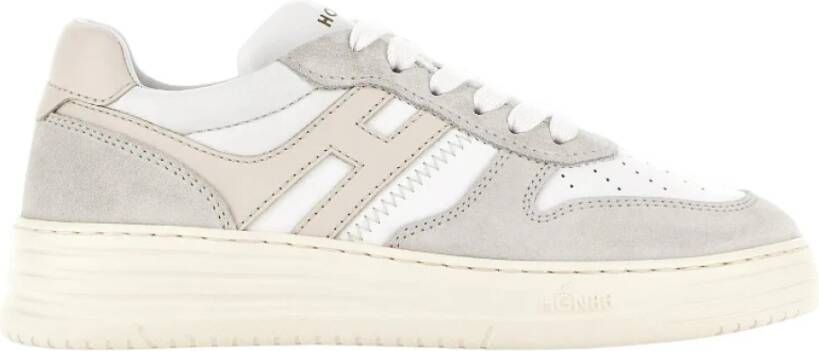 Hogan Witte Leren Sneakers met Suède Inzetstukken White Dames