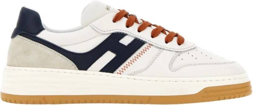 Hogan Heren Witte Leren Sneakers met Blauwe Contrast H White Heren