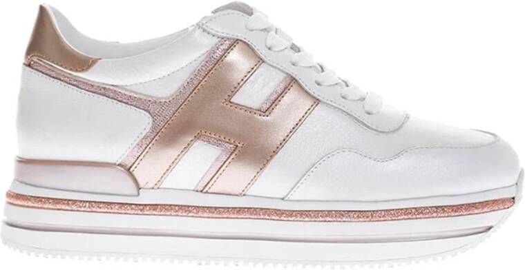 Hogan Witte Talcum Midi Sneakers met Metallic Roze H Applicatie White Dames