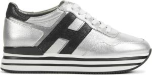 Hogan Zilveren Leren Sneakers Grijs Dames