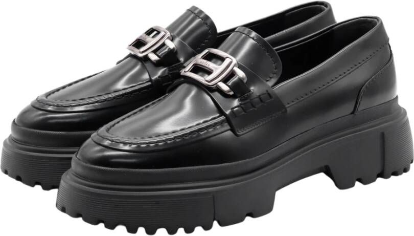 Hogan Zwarte gesp loafer met H-metalen accessoire Black Dames