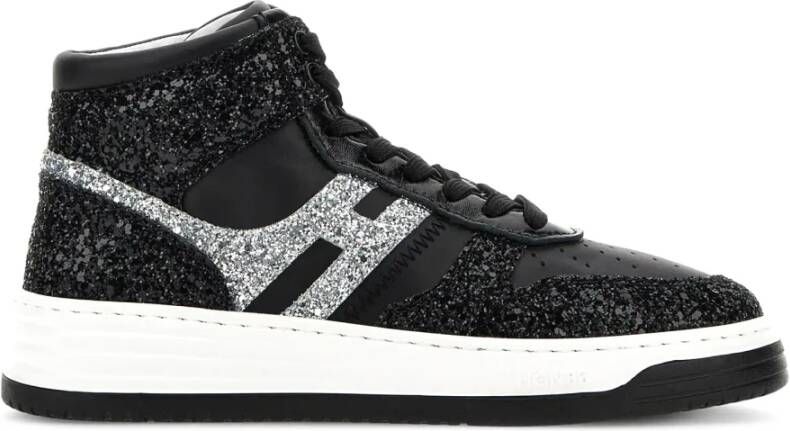 Hogan Zwarte Hoge Top Glitter Sneakers Black Dames