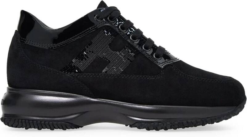 Hogan Zwarte Interactieve Suède Sneakers met Patentdetails