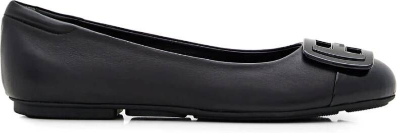 Hogan Zwarte Leren Ballerina Flats Black Dames