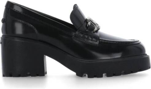 Hogan Zwarte Leren Loafers met Metalen Logo Accessoire Black Dames