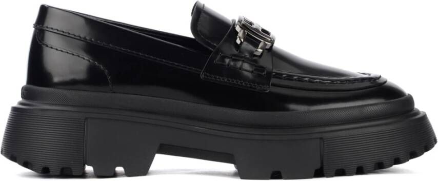 Hogan Zwarte Leren Mocassin H629 Black Dames