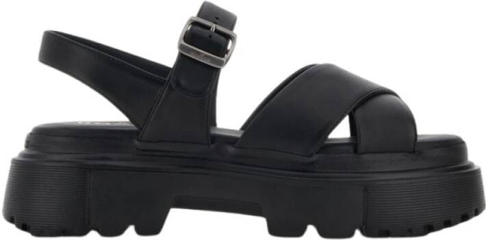 Hogan Zwarte leren platform sandalen Black Dames
