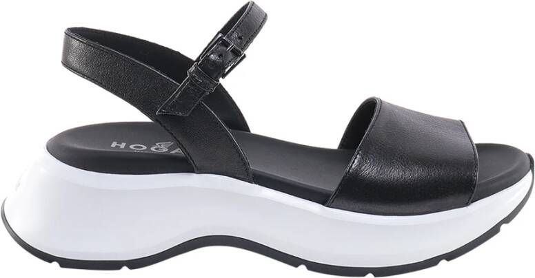 Hogan Zwarte Leren Platte Sandalen Ss23 Zwart Dames