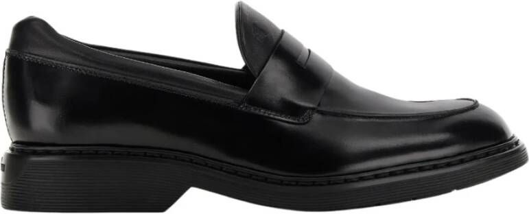 Hogan Zwarte Leren Platte Schoenen Black Heren