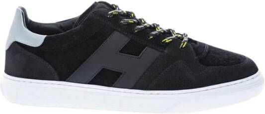 Hogan Zwarte Leren Sneakers met Bicolor Veters Zwart Heren