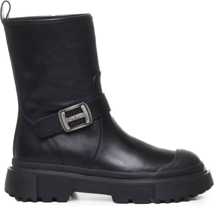 Hogan Zwarte Leren Sneakers met Persoonlijk Metalen H Black Dames