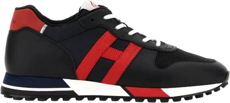 Hogan Zwarte Leren Sneakers met Technische Stof Inzetstukken Zwart Heren