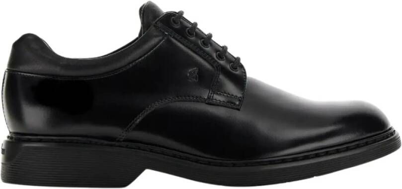 Hogan Zwarte Leren Veterschoenen Black Heren