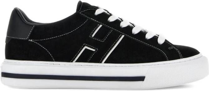 Hogan Zwarte Veterschoenen met Platte Zool