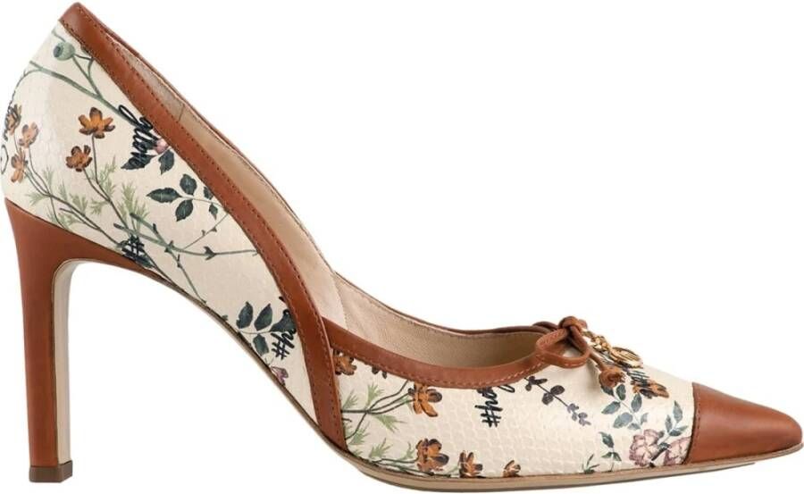 Högl Beige Bruin Bloemenprint Leren Pumps Beige Dames