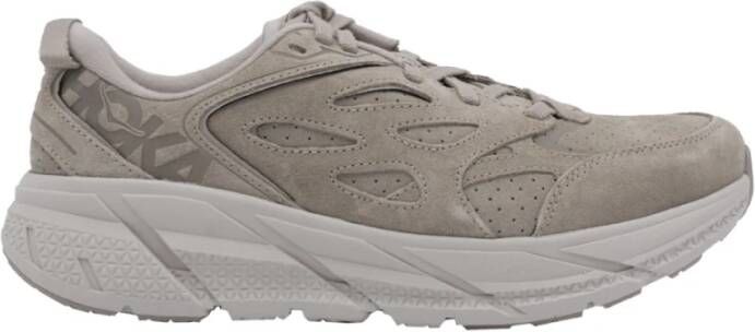 Hoka One Donkergrijze Kalfssuède Chunky Sneakers Beige Heren