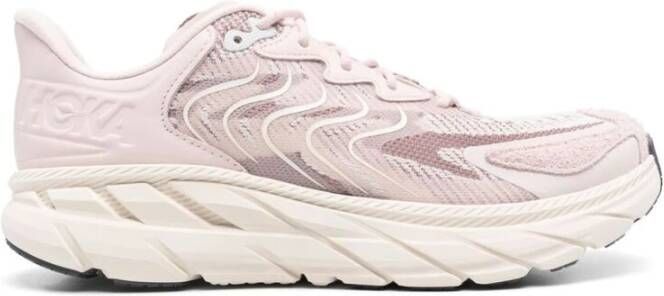 Hoka One Roze leren panel sneakers