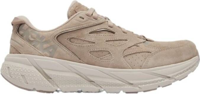 Hoka One Donkergrijze Kalfssuède Chunky Sneakers Beige Heren