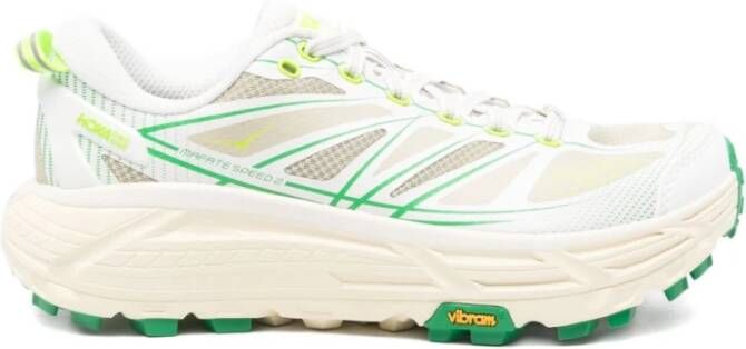 Hoka One Witte Mesh Sneakers Groene Accents