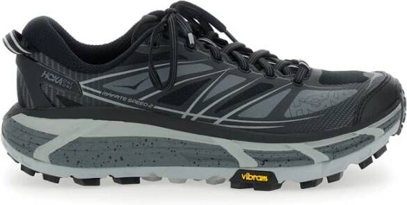 Hoka One Zwarte Lage Top Sneakers Ronde Neus