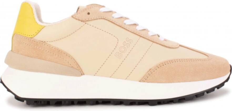 Hugo Beige Retro Running Sneakers met Boss Inscriptie