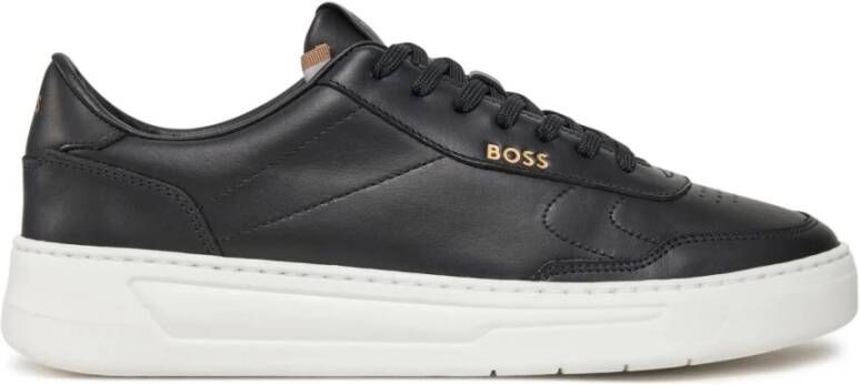 Boss Zwarte Leren Sneakers Baltimore Stijl Black Heren