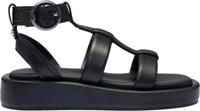 Hugo Boss Elegante Leren Plateau Sandalen Scarlet Model Black Dames