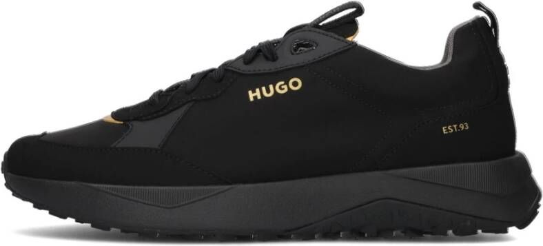 Hugo Boss Zwarte Leren Sneakers Kane Runn Black Heren