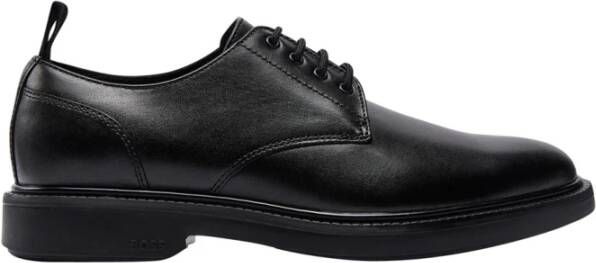 Hugo Boss Zwarte platte schoenen vetersluiting elegante stijl Black Heren