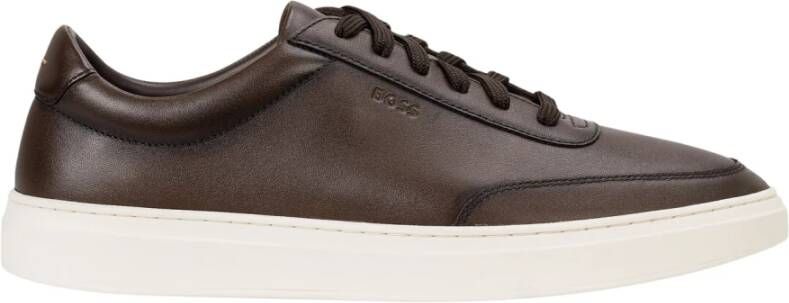 Hugo Bruine Leren Lage Sneakers