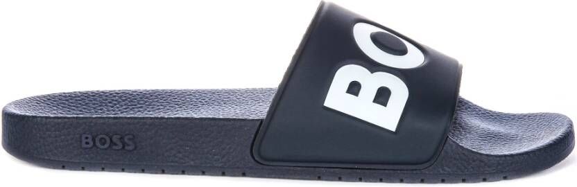 Hugo Boss heren BOSS slippers contrast logo blauw - Foto 3