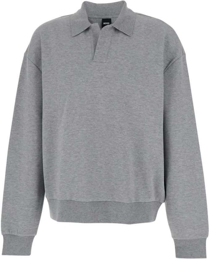 Hugo Grijs poloshirt met lange mouwen verlaagde schouders en geribbelde boorden in wol voor heren