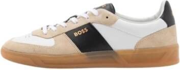 Hugo Klassieke Leren Sneakers Beige Ronde Neus