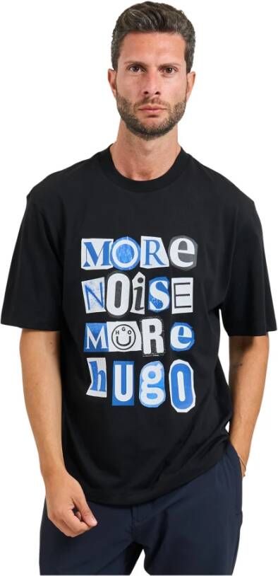 Hugo Zwart T-shirt met contrast slogan - Foto 2