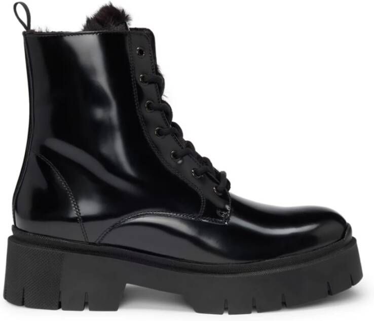 Hugo Zwarte Gevechtslaarzen Logo Rubberen Zool