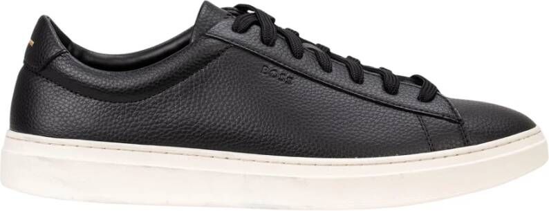 Boss Zwarte Leren Sneakers met Kenmerkende Stiksels
