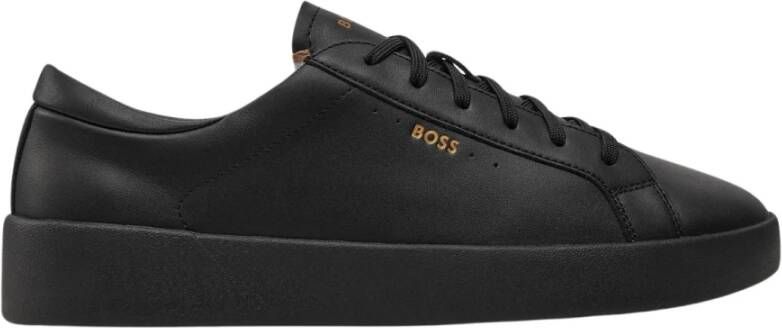 Hugo Zwarte leren sneakers met zijlogo