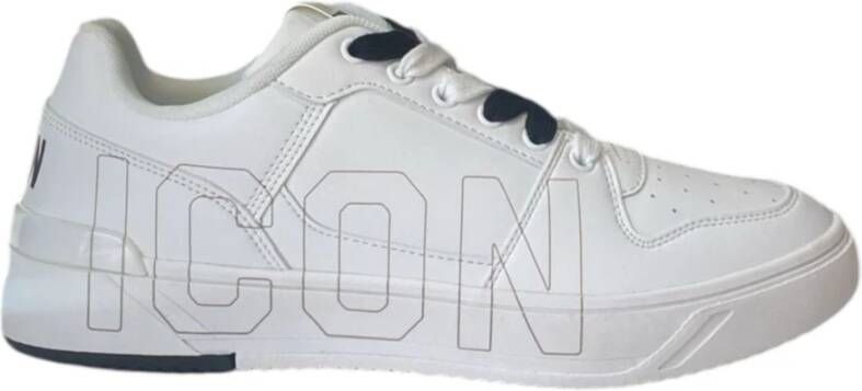 Icon Denim Witte Leren Sneaker met Maxi Logo White Heren