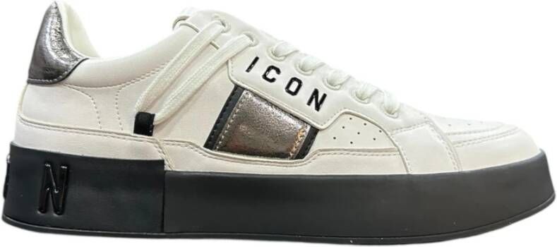 Icon Denim Witte Sneaker met Zwart Logo Lettering White Heren