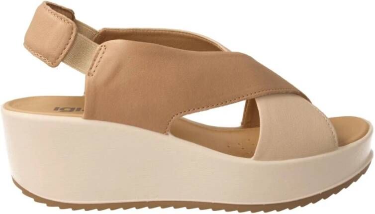 Igi&Co Beige Leren Sandalen met Plateau