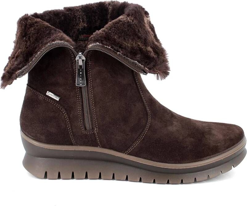 IGI&Co Bruine Leren Enkellaarzen met Nepbont Voering en Gore-Tex Technologie Brown Dames