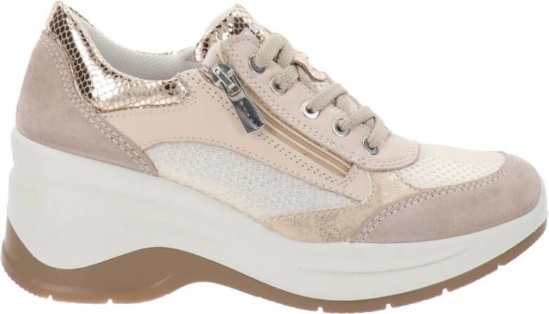 IGI&Co Leren en stoffen damessneakers Beige Dames